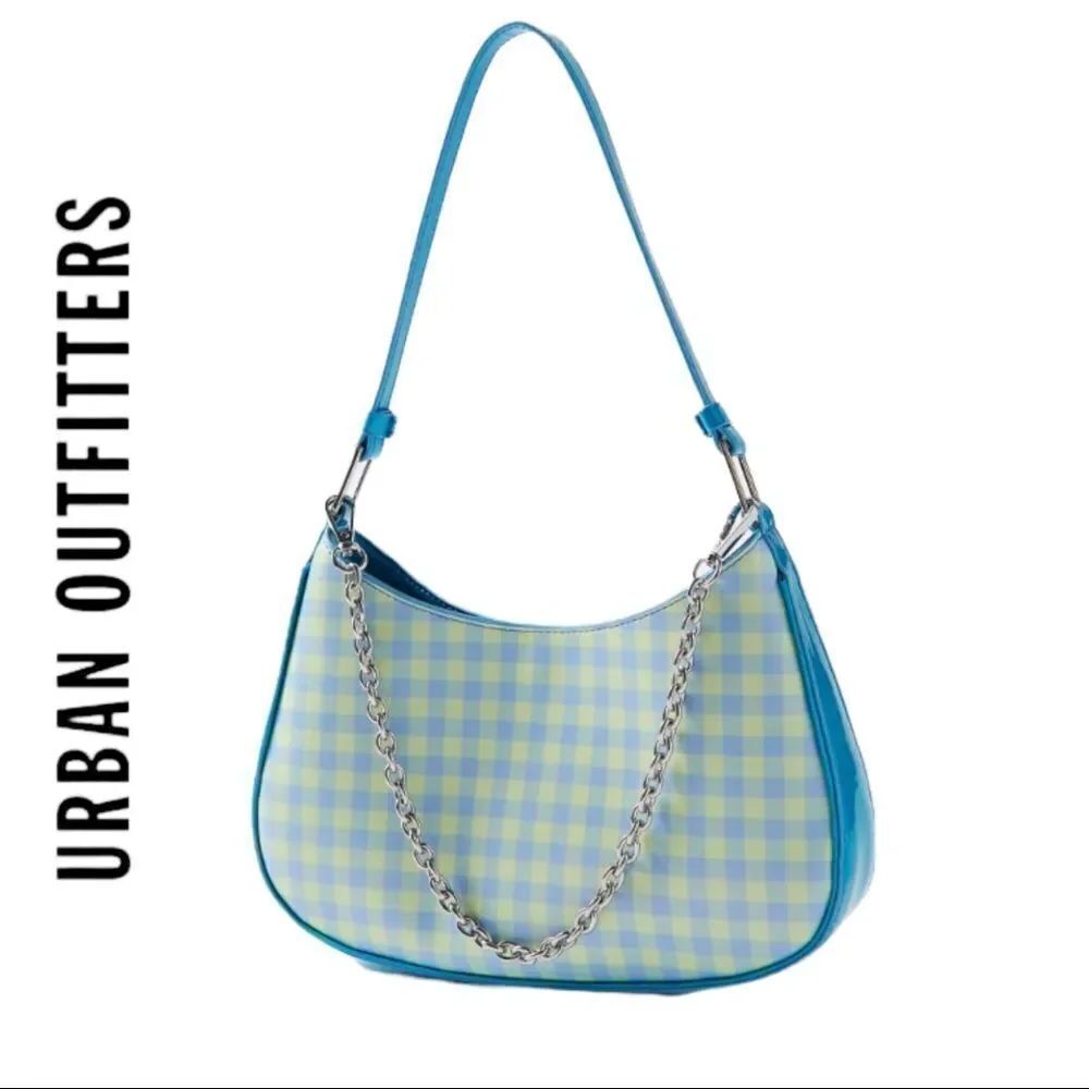 NEW Urban Outfitters UO Beth Blue Green Checked Baguette Purse Bag
